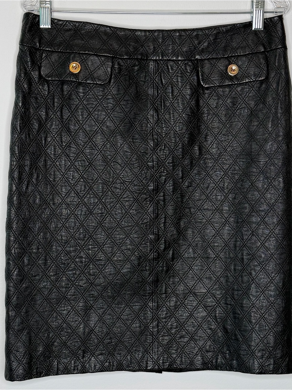 Chadwicks Black Quilted Leather Pencil Skirt